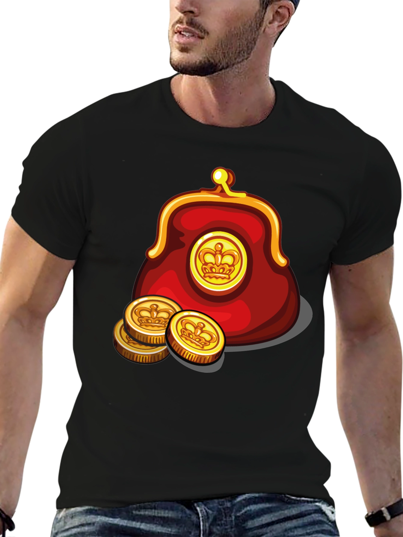 Funny Cartoon Coin Purse Black T-Shirt