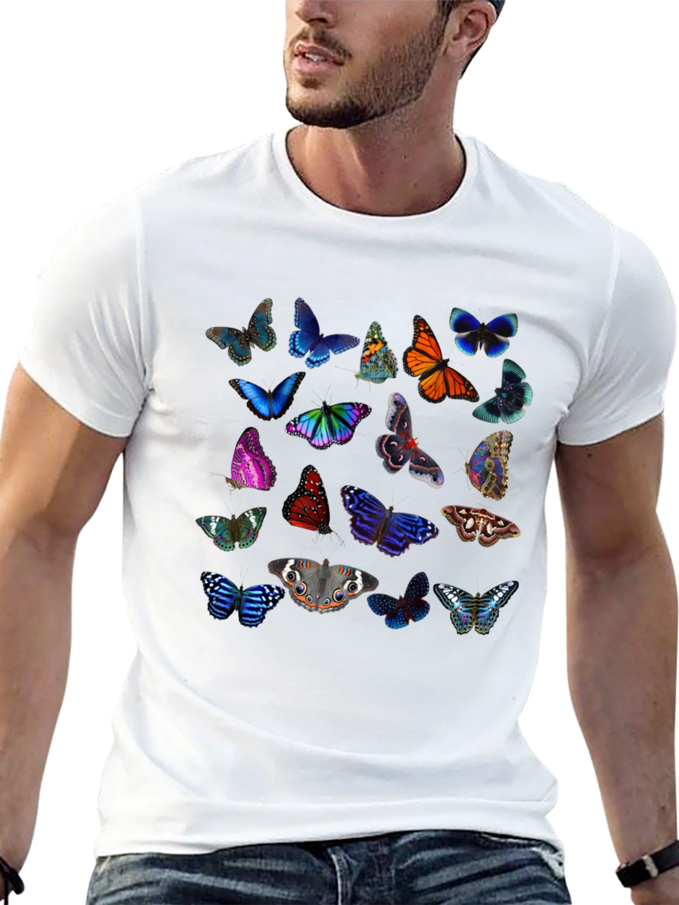 Butterfly Print Crew Neck Short Sleeve T-Shirt