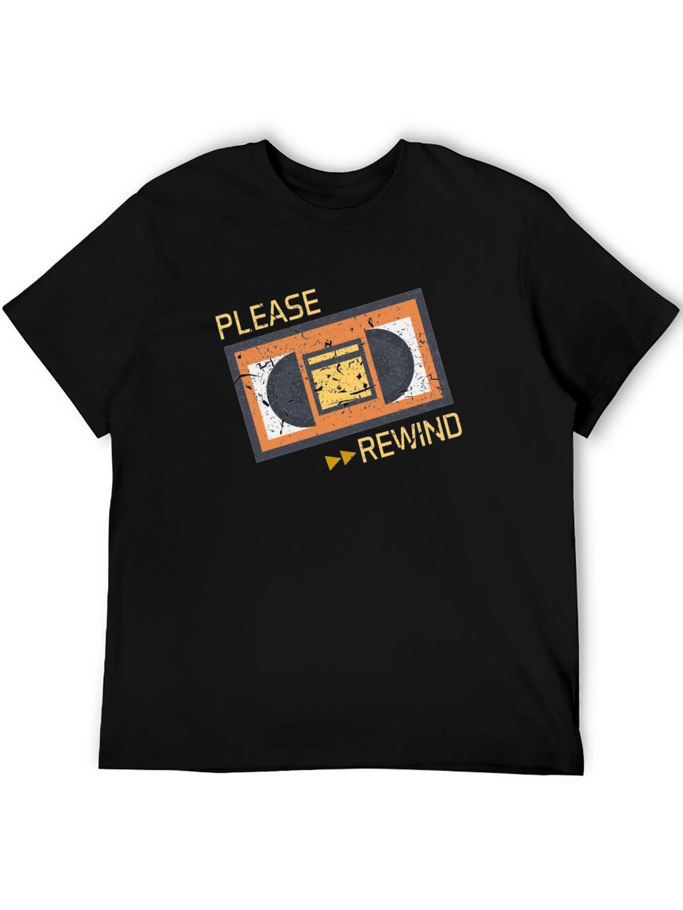 Retro VHS Rewind Graphic Tee - Black Cotton T-Shirt
