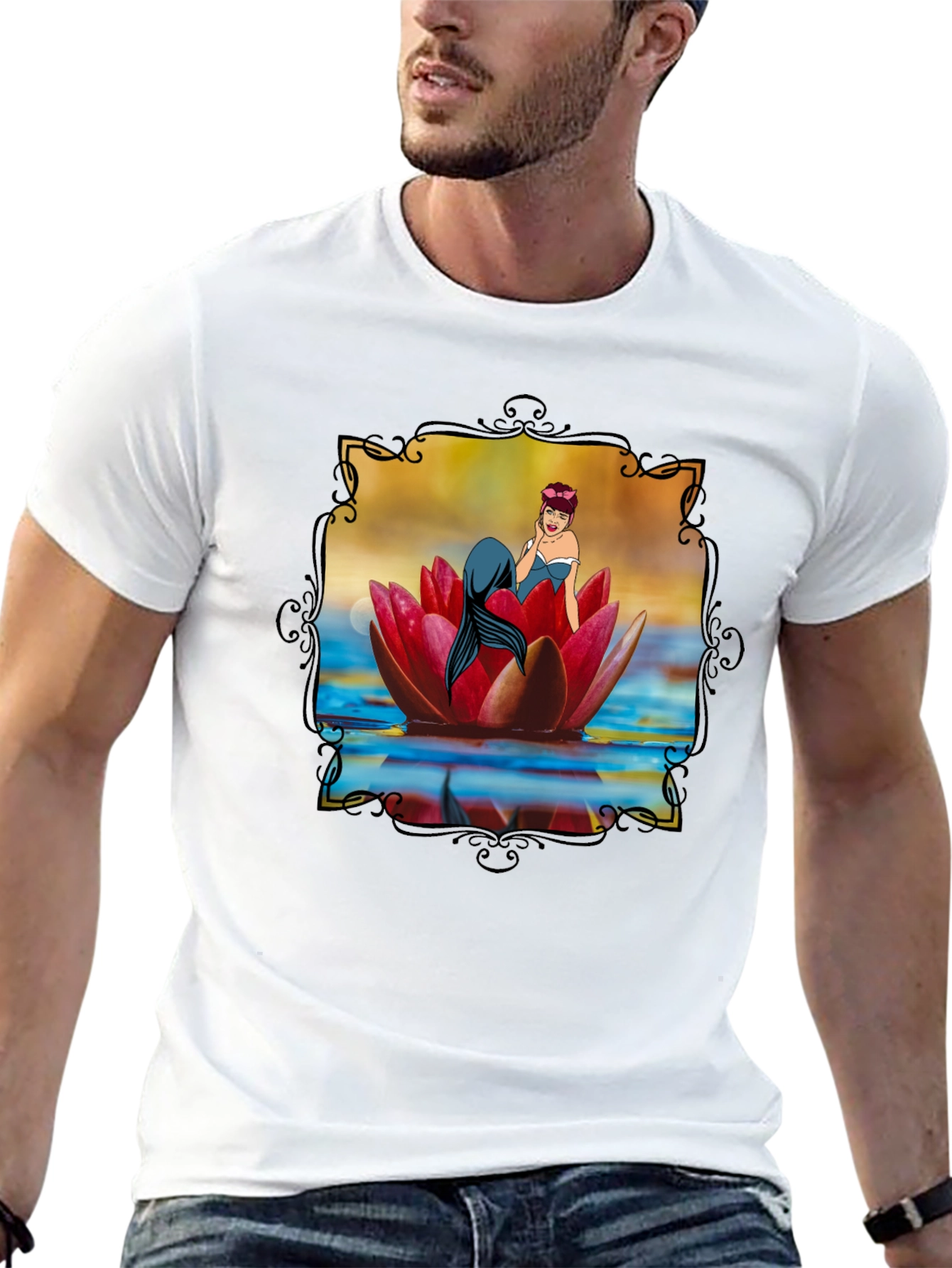 Mermaid on Lily Pad Graphic Tee - Unique Design