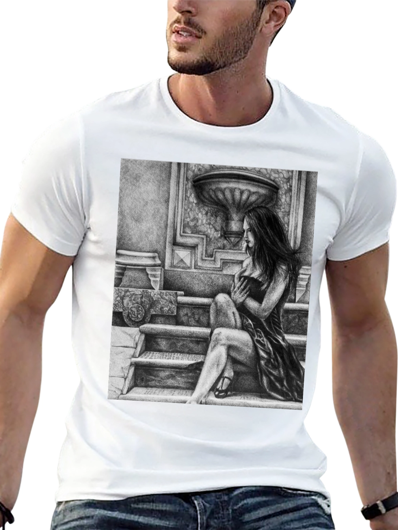 Elegant Woman Art Black T-Shirt