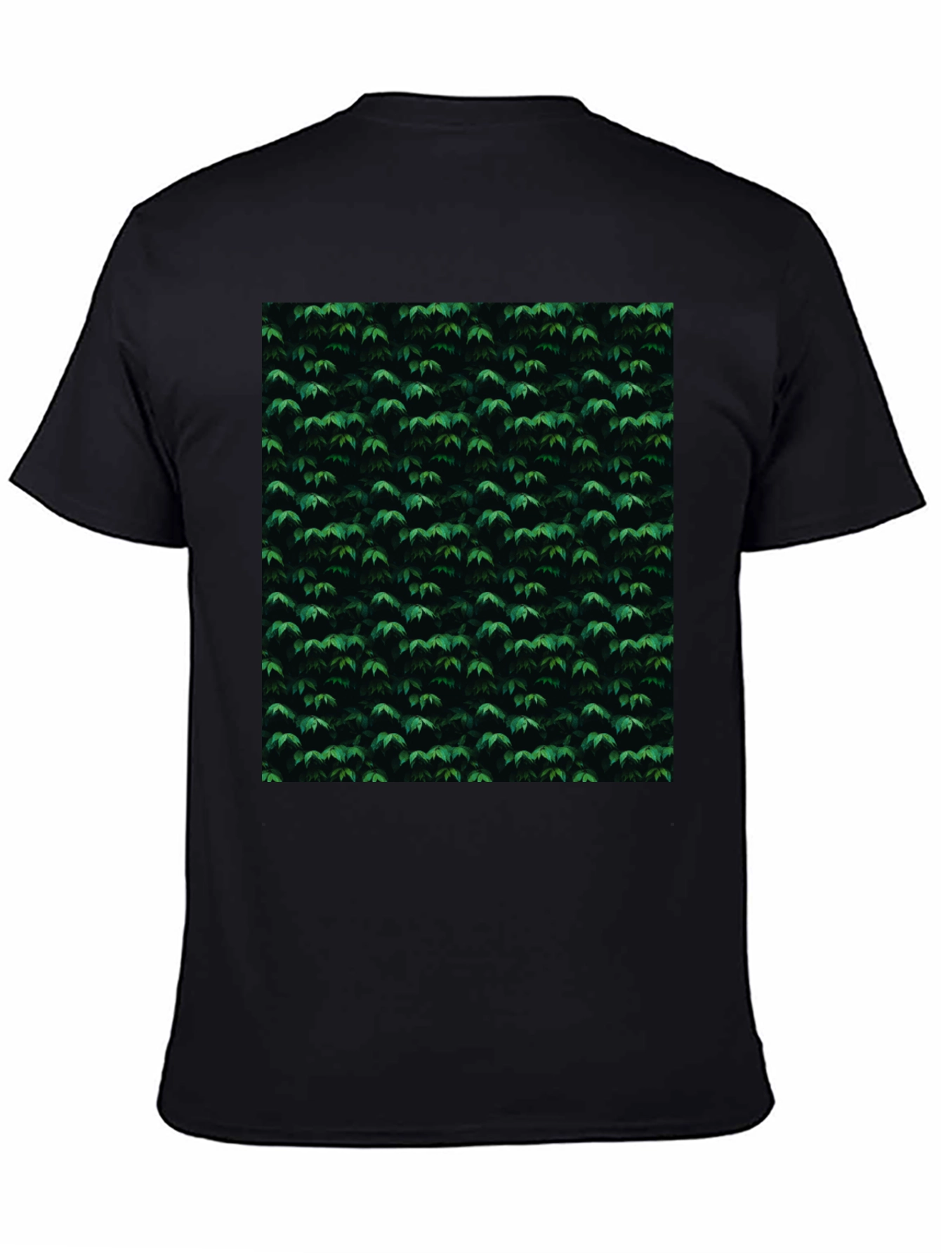 Stylish Black Tee with Green Leaf Pattern