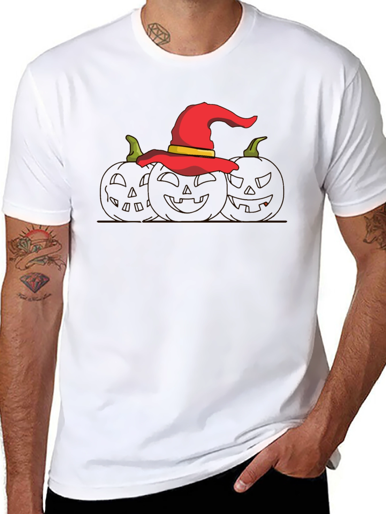 Halloween Witch Hat Pumpkin Graphic T-Shirt