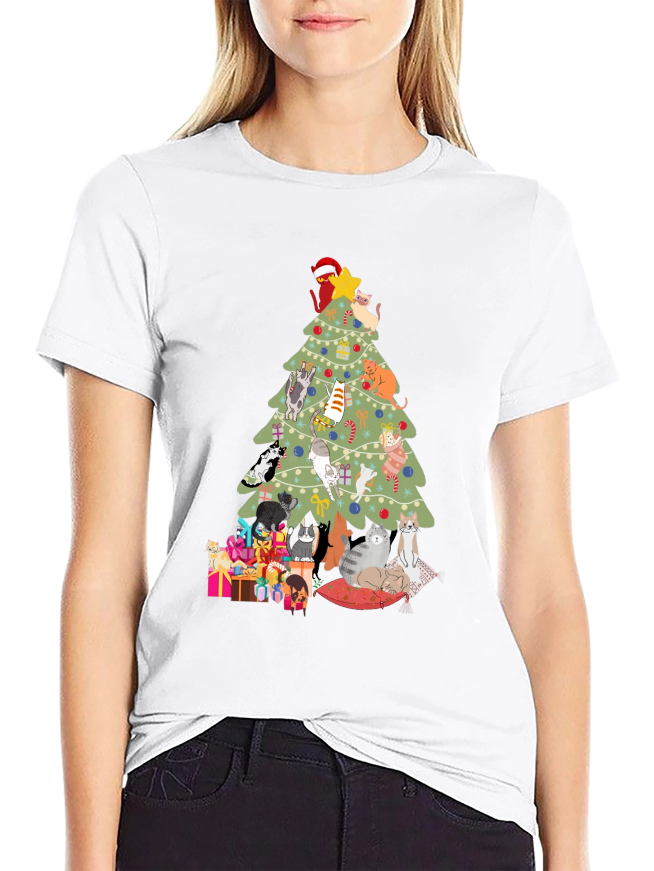 Cat Christmas Tree T-Shirt Holiday Tee