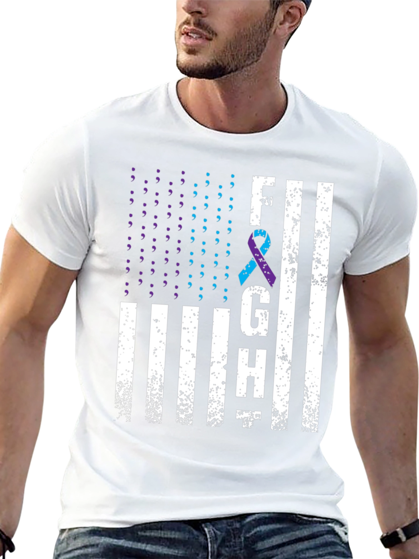 Fight Graphic T-Shirt Suicide Awareness Ribbon Tee