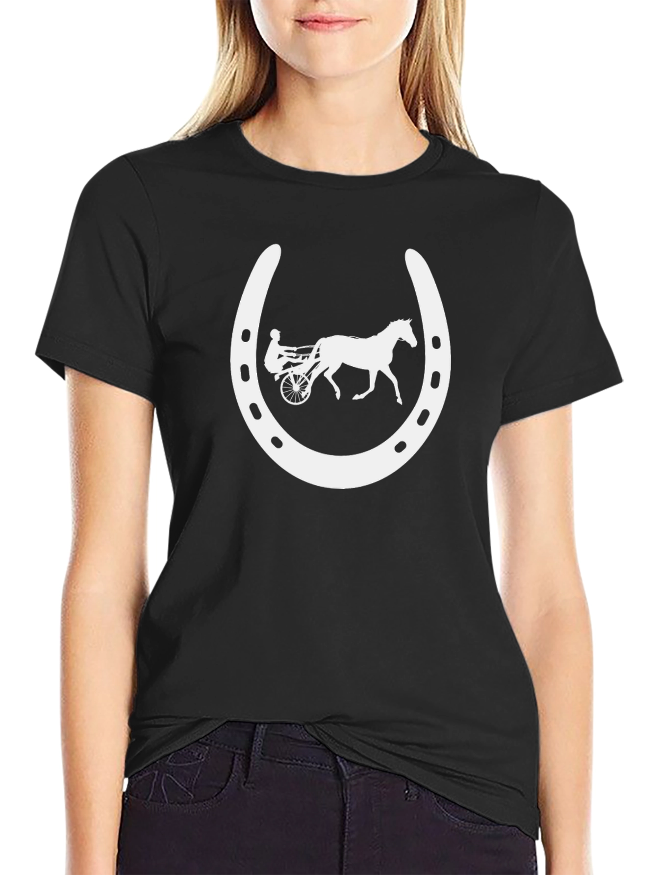Horse Racing Horseshoe Black T-Shirt