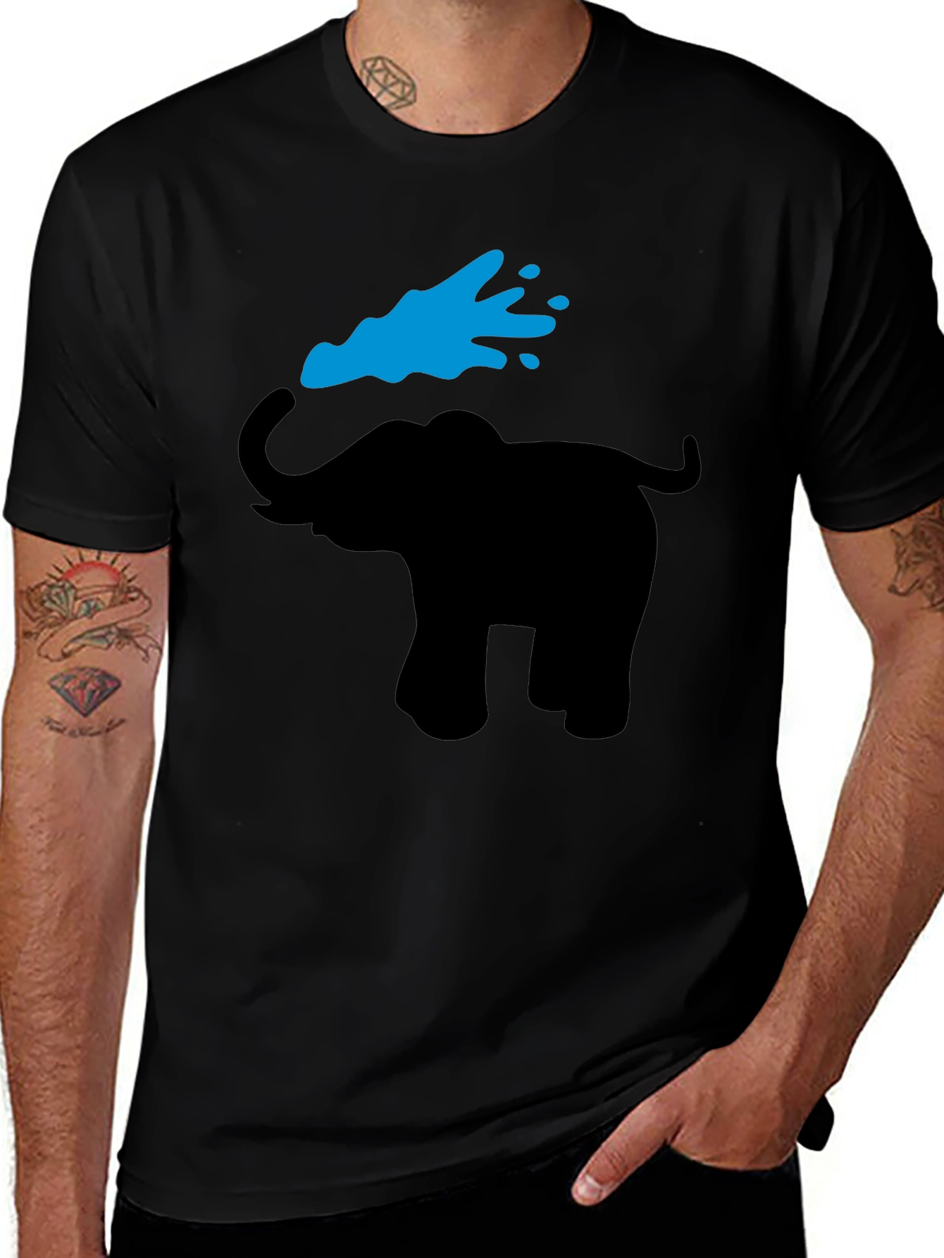 Elephant Graphic Tee - Black Cotton T-Shirt