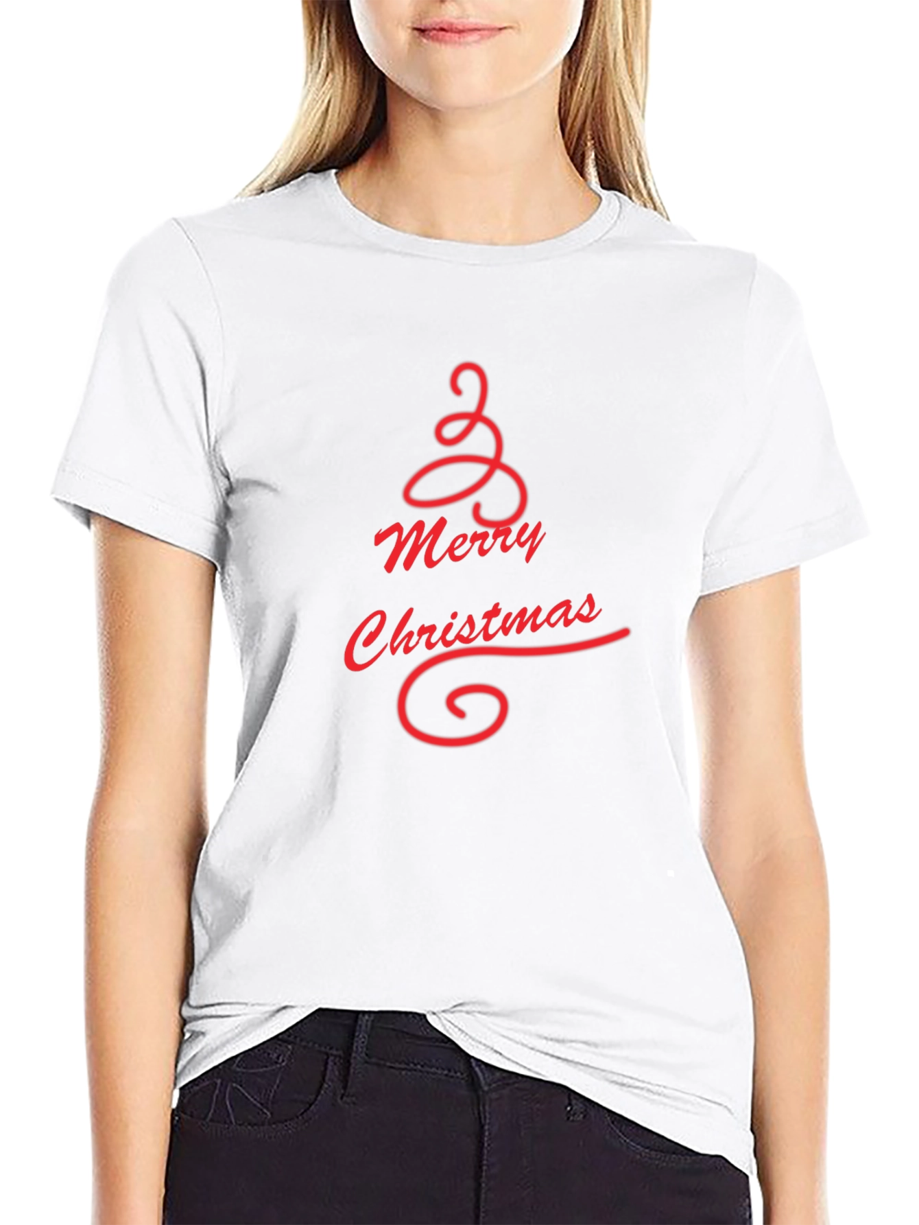 Merry Christmas Tree Graphic Tee - Black