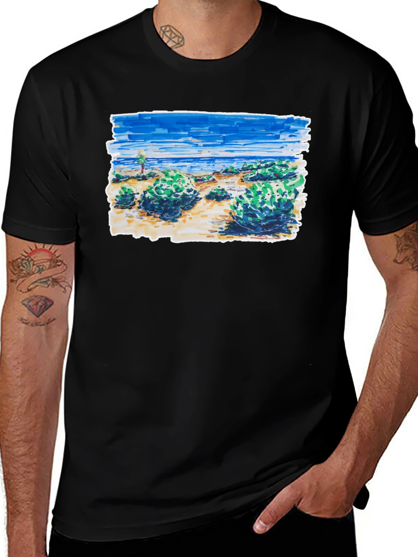 Coastal Sketch Graphic Tee - Black
