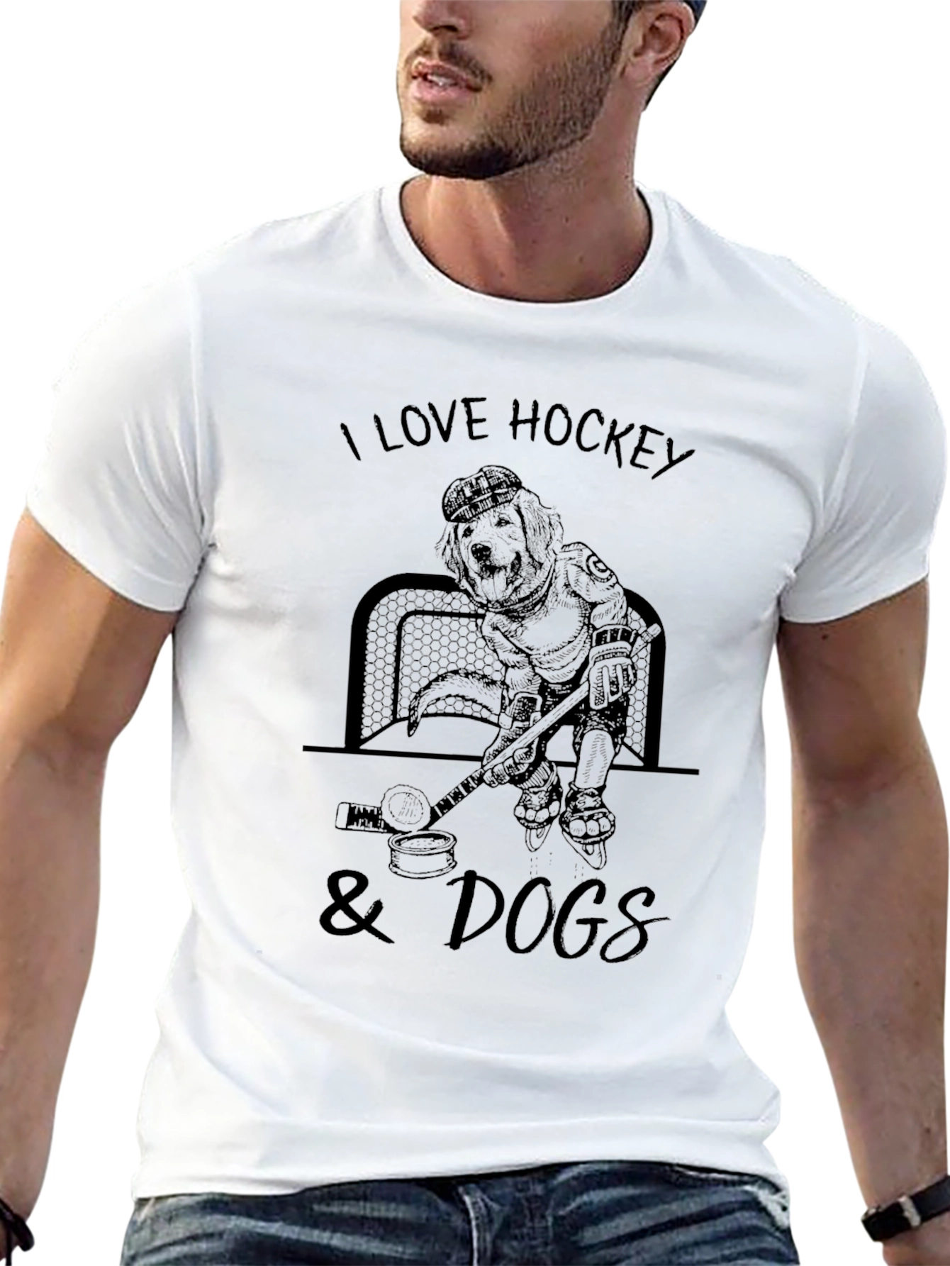 I Love Hockey & Dogs Black T-Shirt