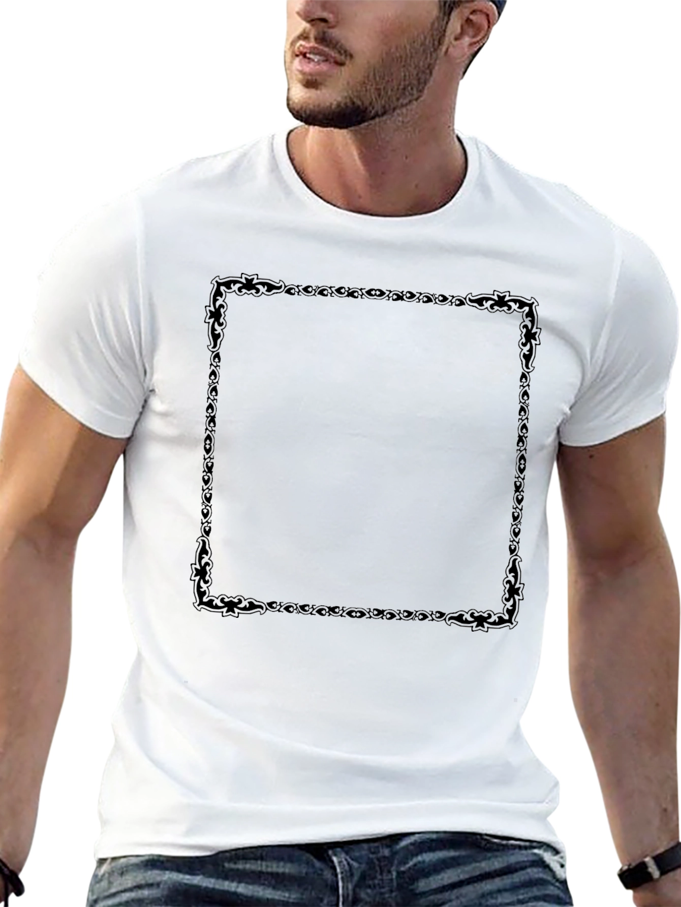 Black T-Shirt with Decorative Square Design