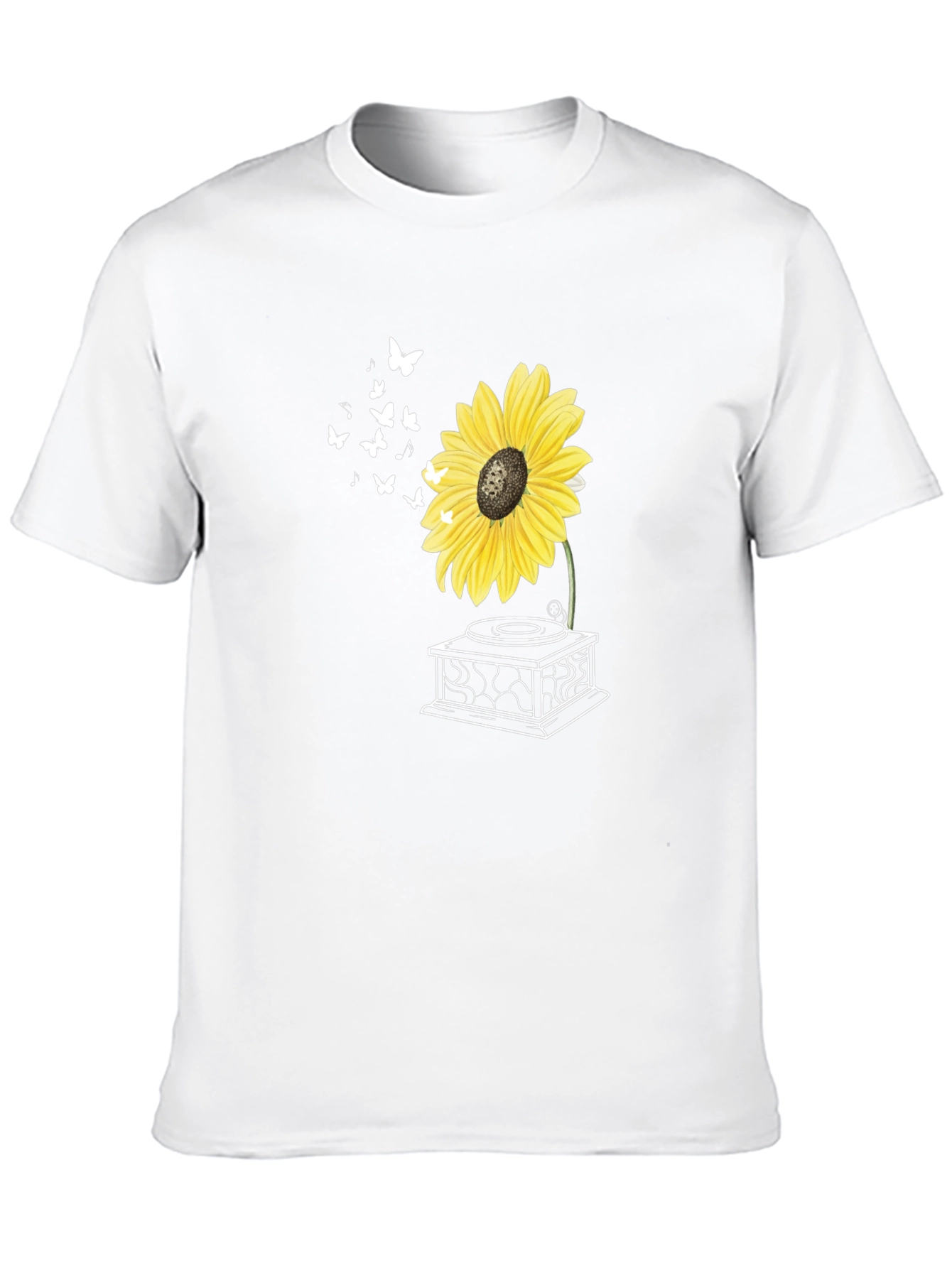 Sunflower Gramophone T-Shirt - Unique Floral Design