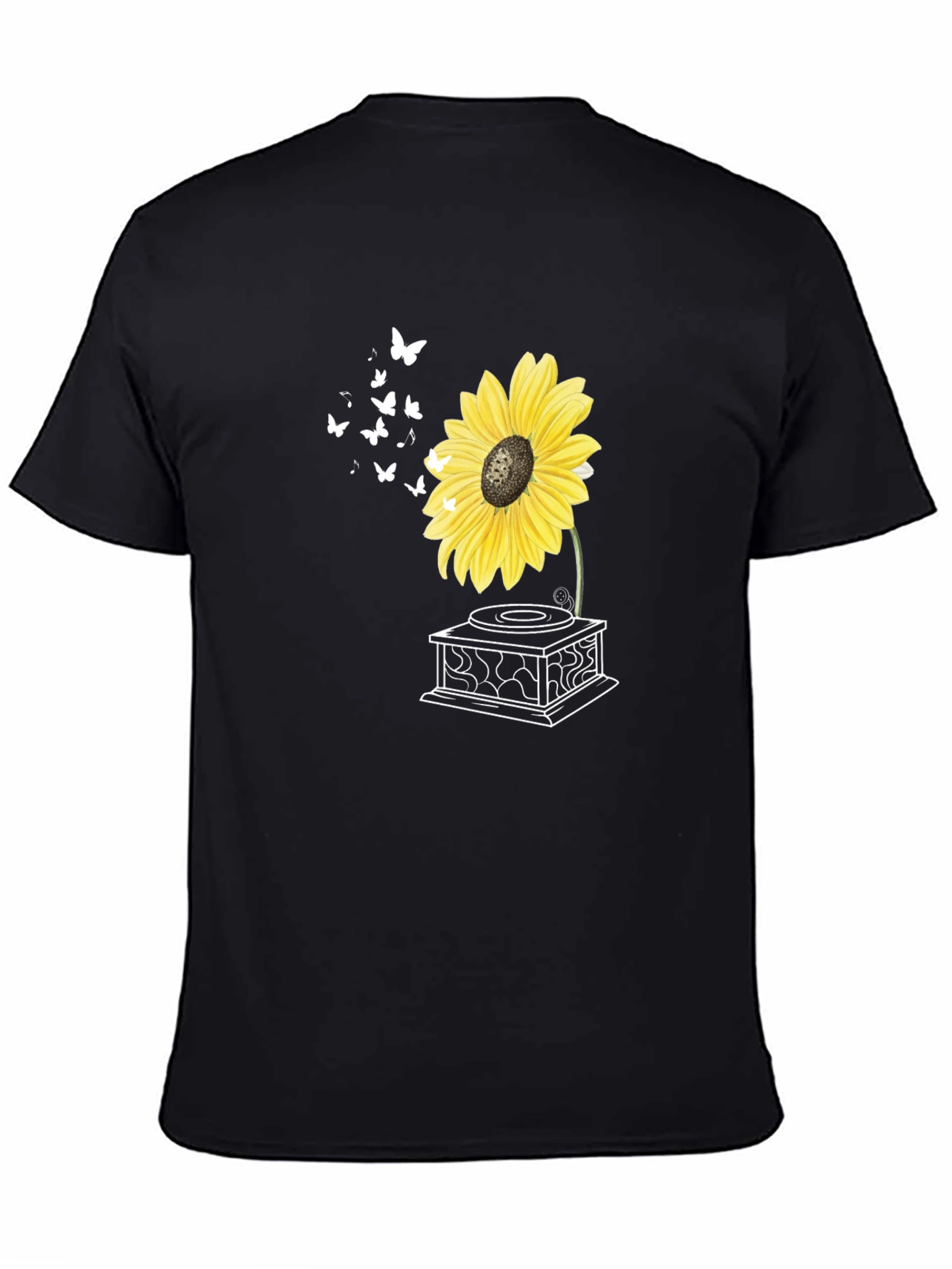 Sunflower Gramophone T-Shirt - Unique Floral Design