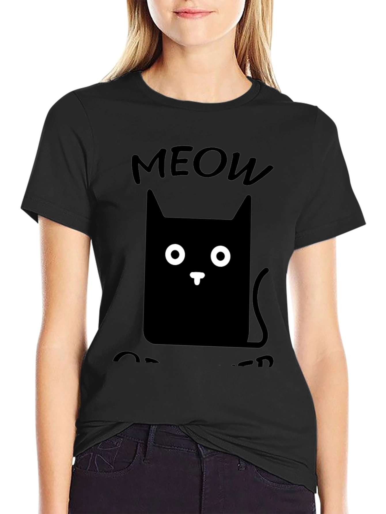 Meow Cat T-Shirt Cute Cat Graphic Tee Black Shirt