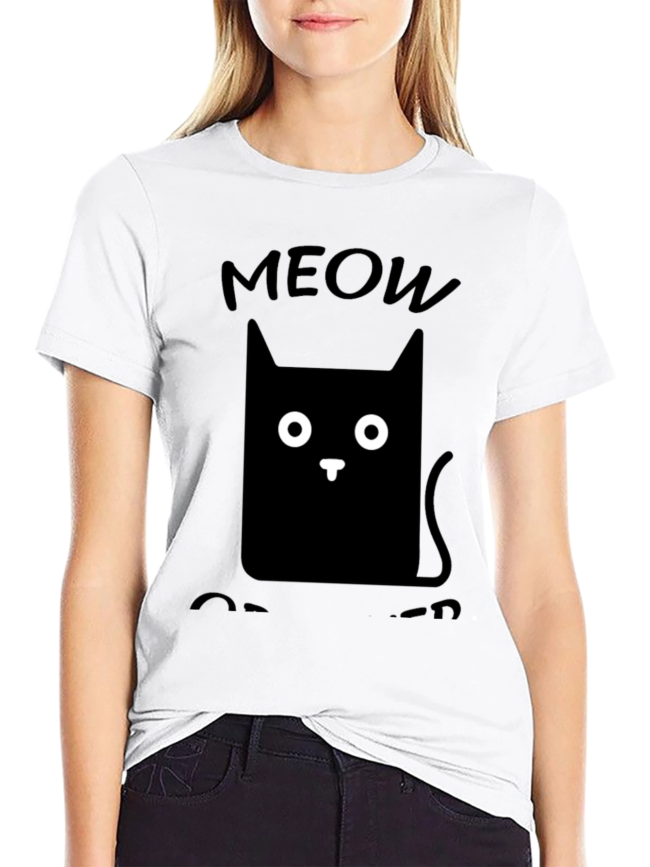Meow Cat T-Shirt Cute Cat Graphic Tee Black Shirt