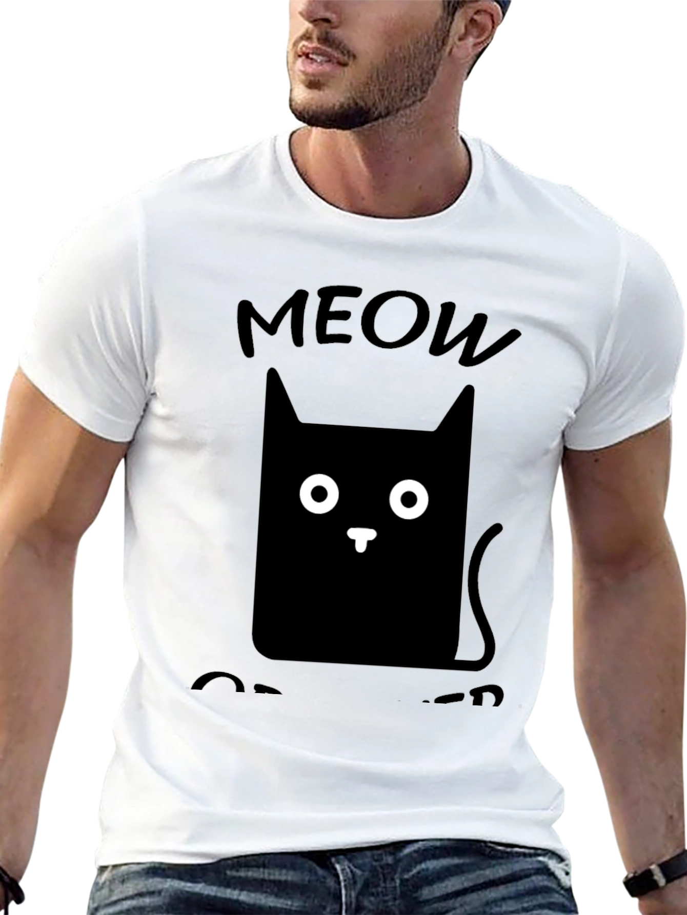 Meow Cat T-Shirt Cute Cat Graphic Tee Black Shirt