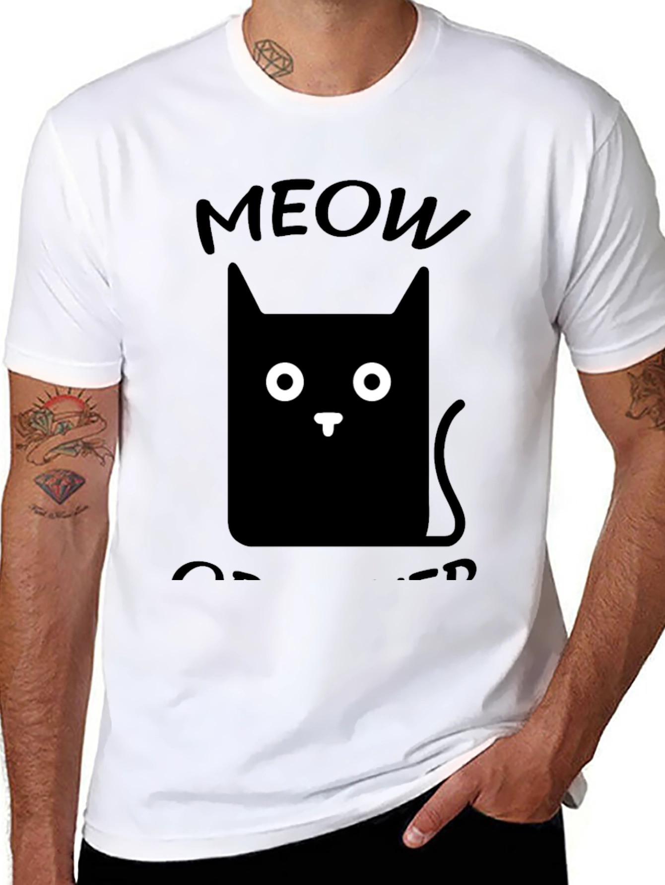 Meow Cat T-Shirt Cute Cat Graphic Tee Black Shirt