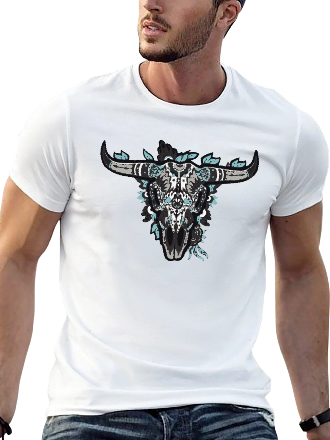 Floral Bull Skull Black Graphic Tee