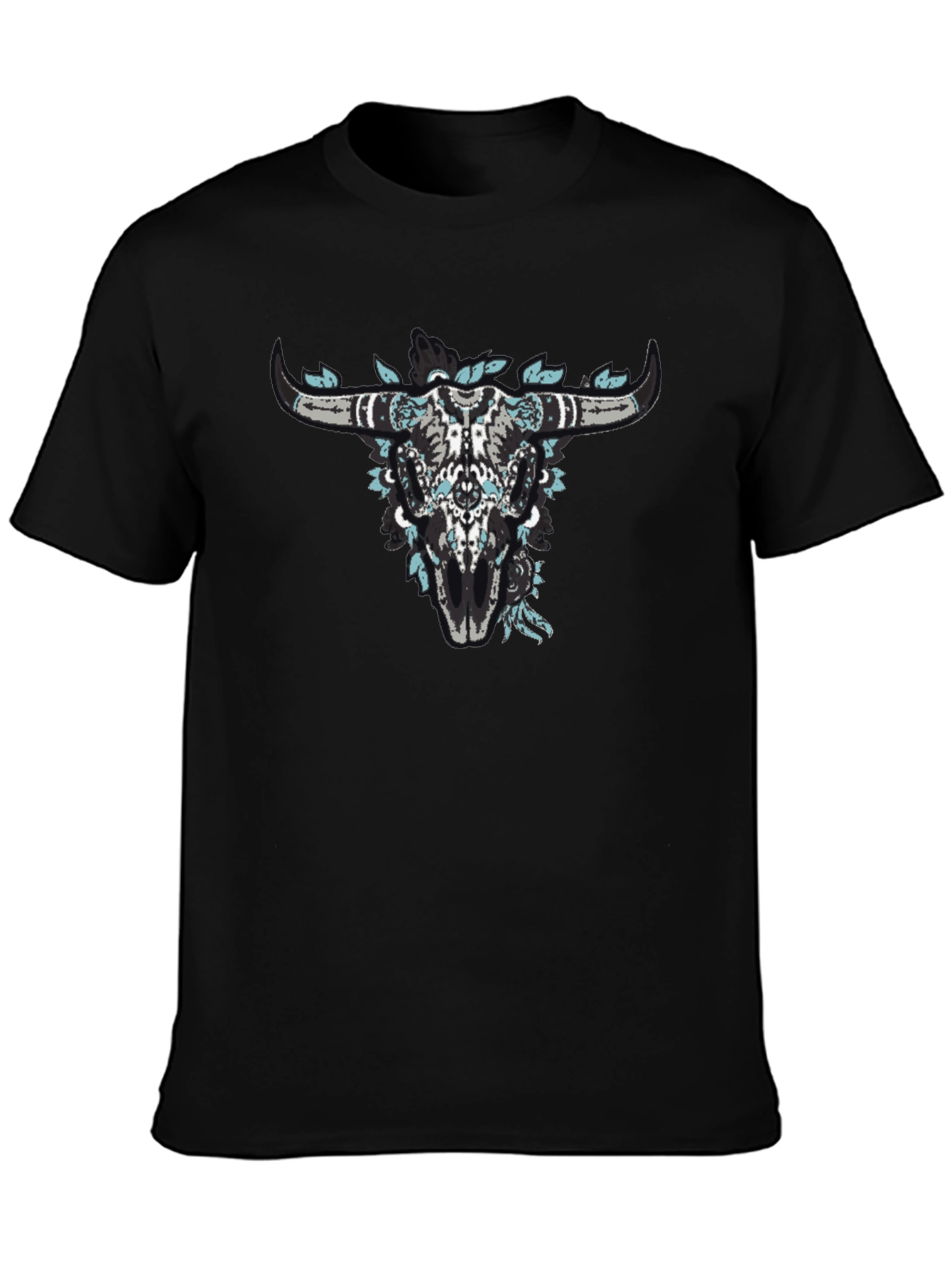 Floral Bull Skull Black Graphic Tee