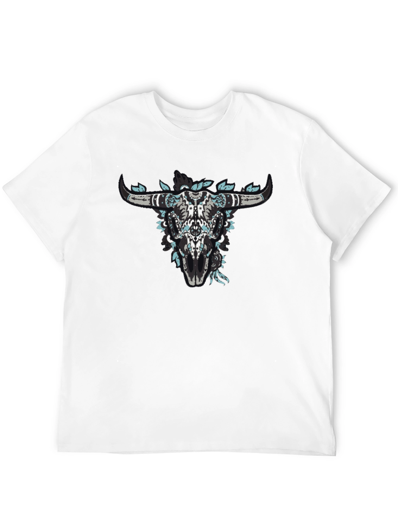 Floral Bull Skull Black Graphic Tee