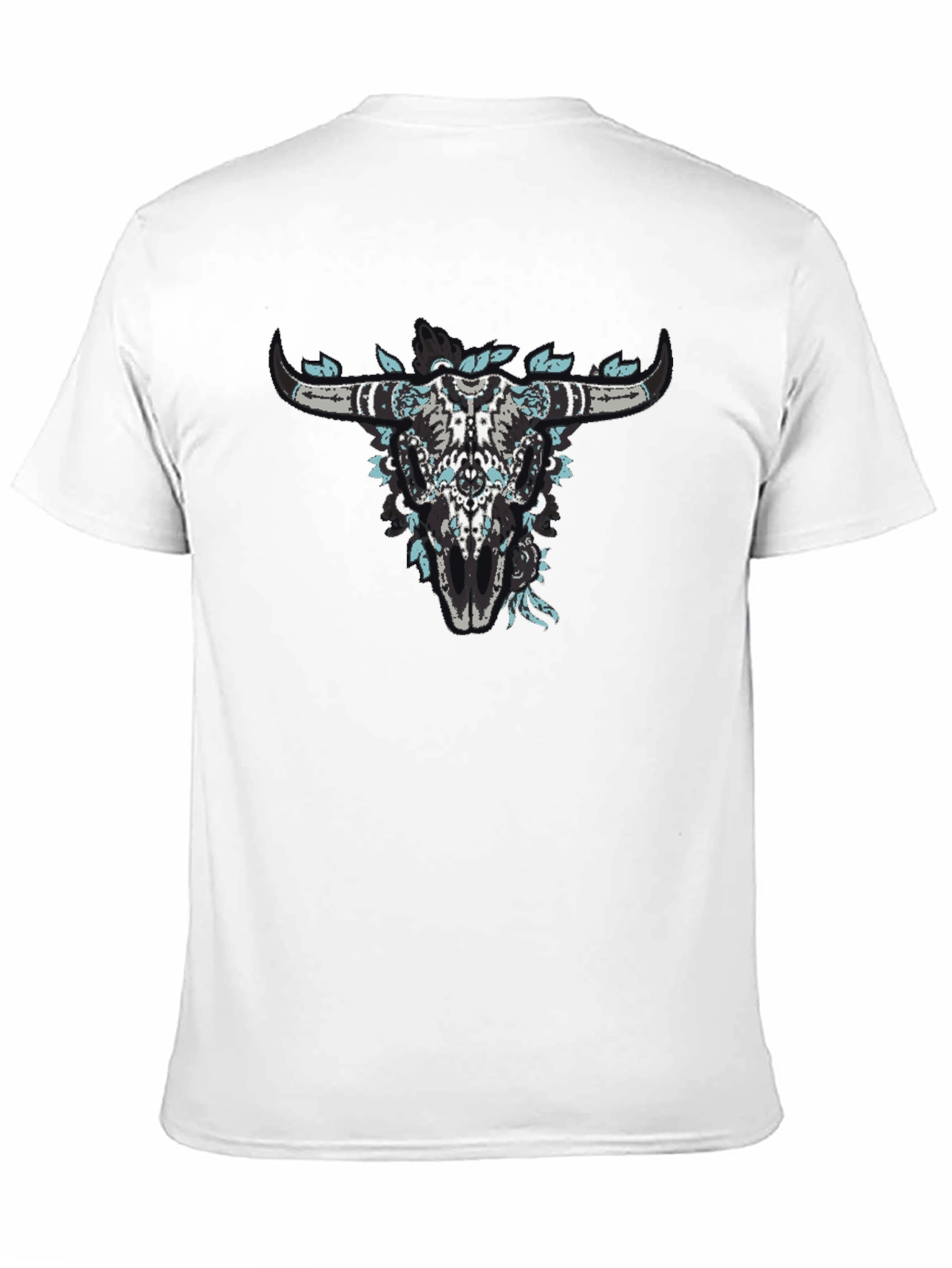 Floral Bull Skull Black Graphic Tee