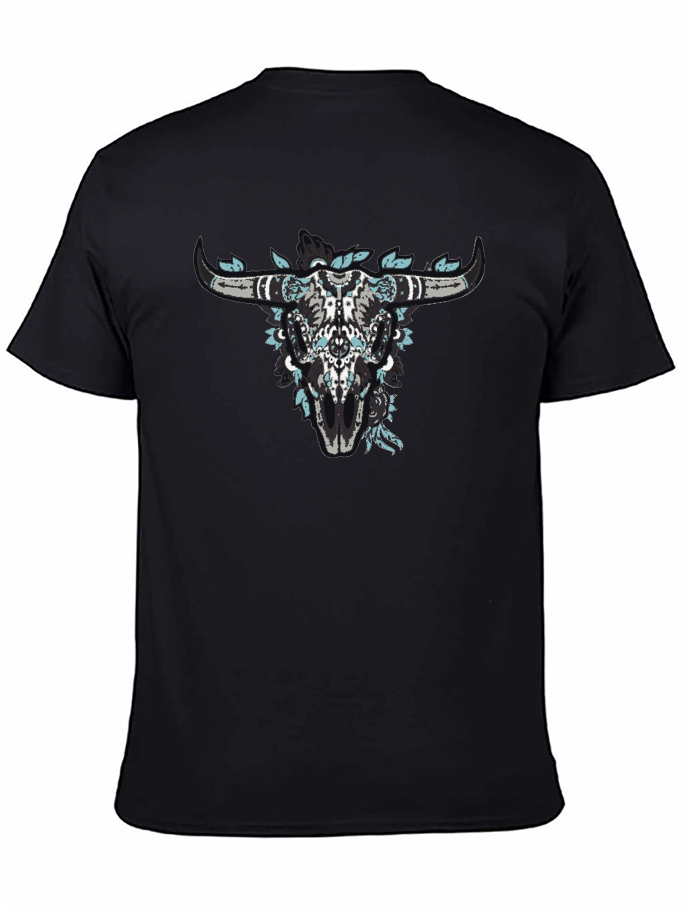 Floral Bull Skull Black Graphic Tee