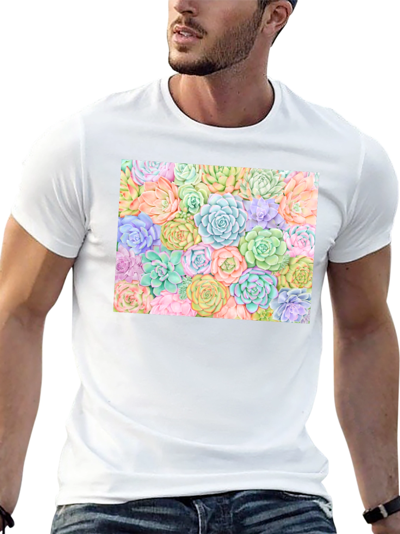 Succulent Print Black Tee