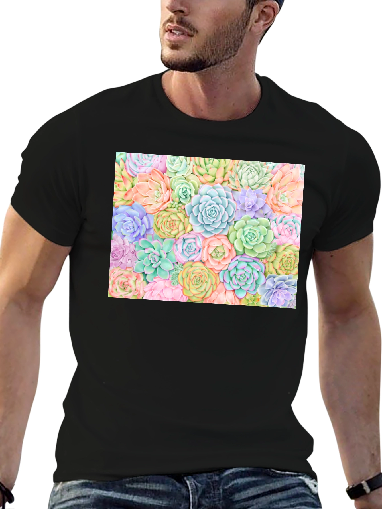 Succulent Print Black Tee