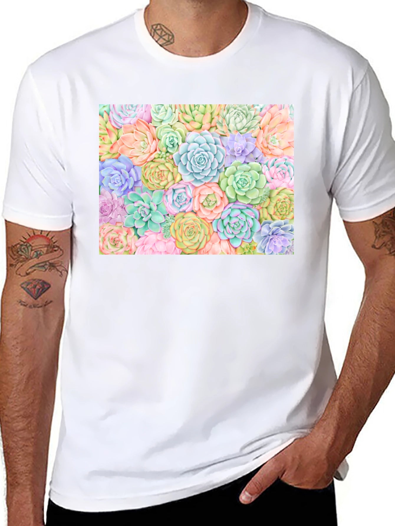 Succulent Print Black Tee