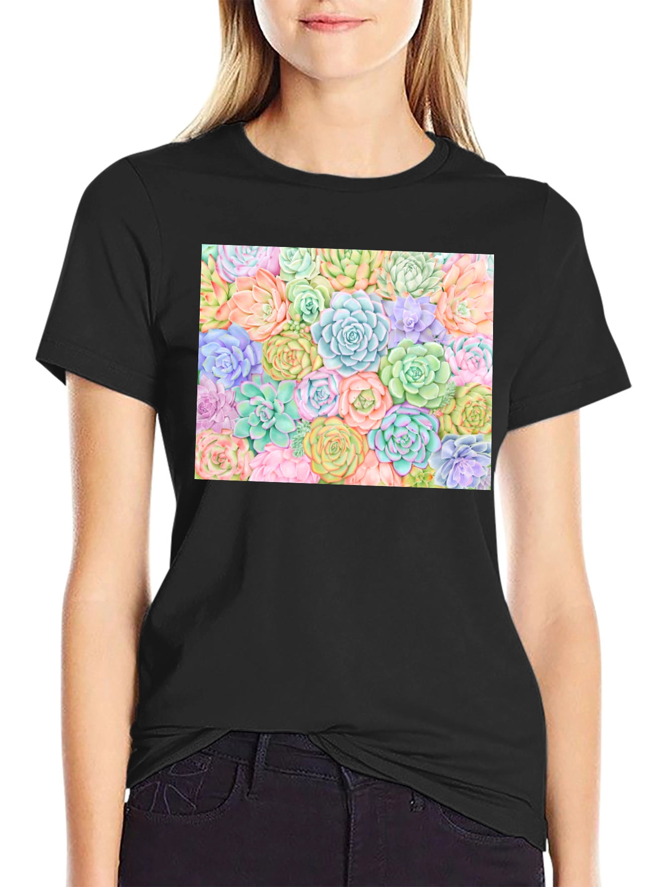 Succulent Print Black Tee
