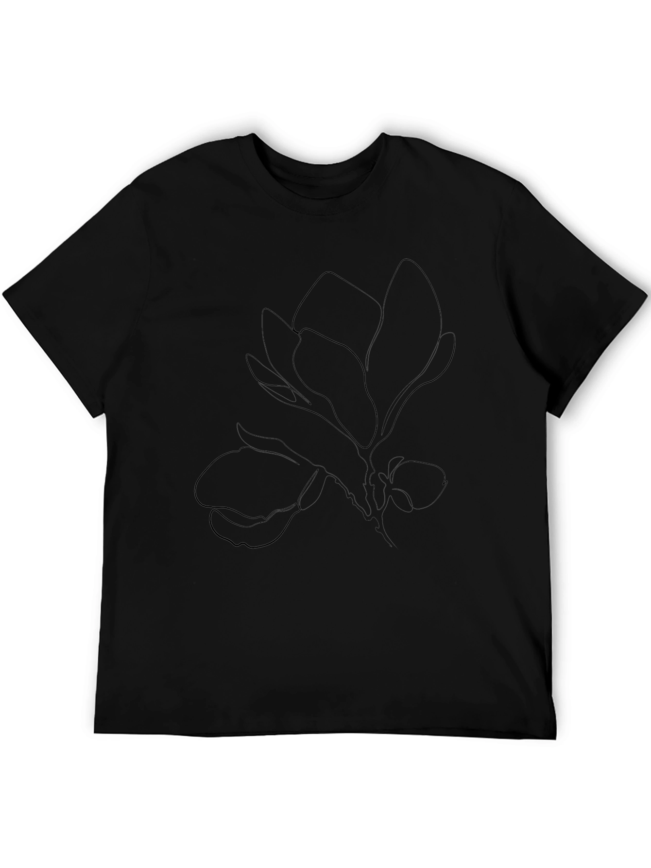 Black T-Shirt with Botanical Line Art