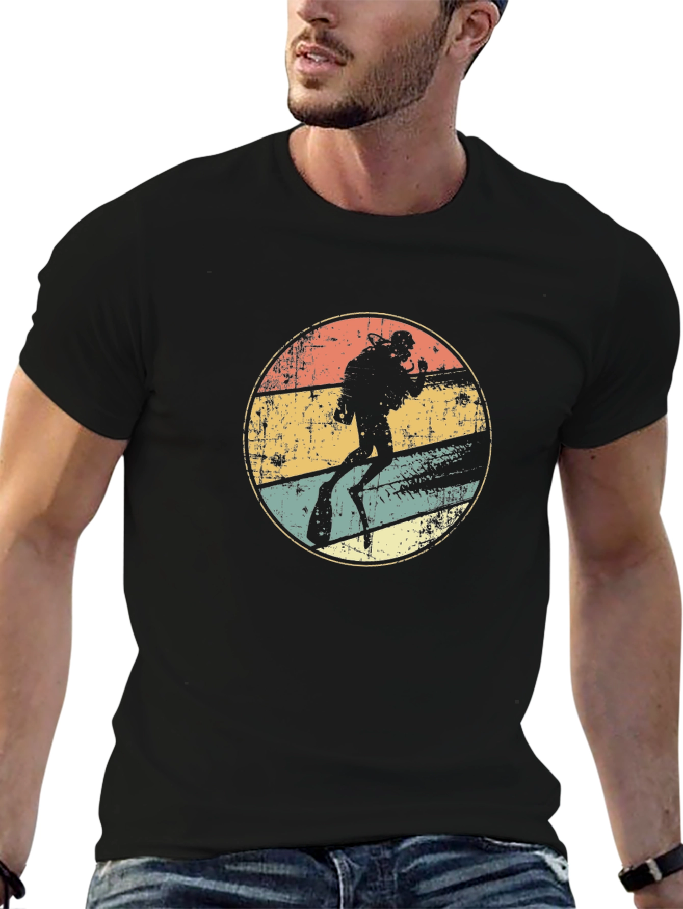 Diver Silhouette Retro Graphic T-Shirt
