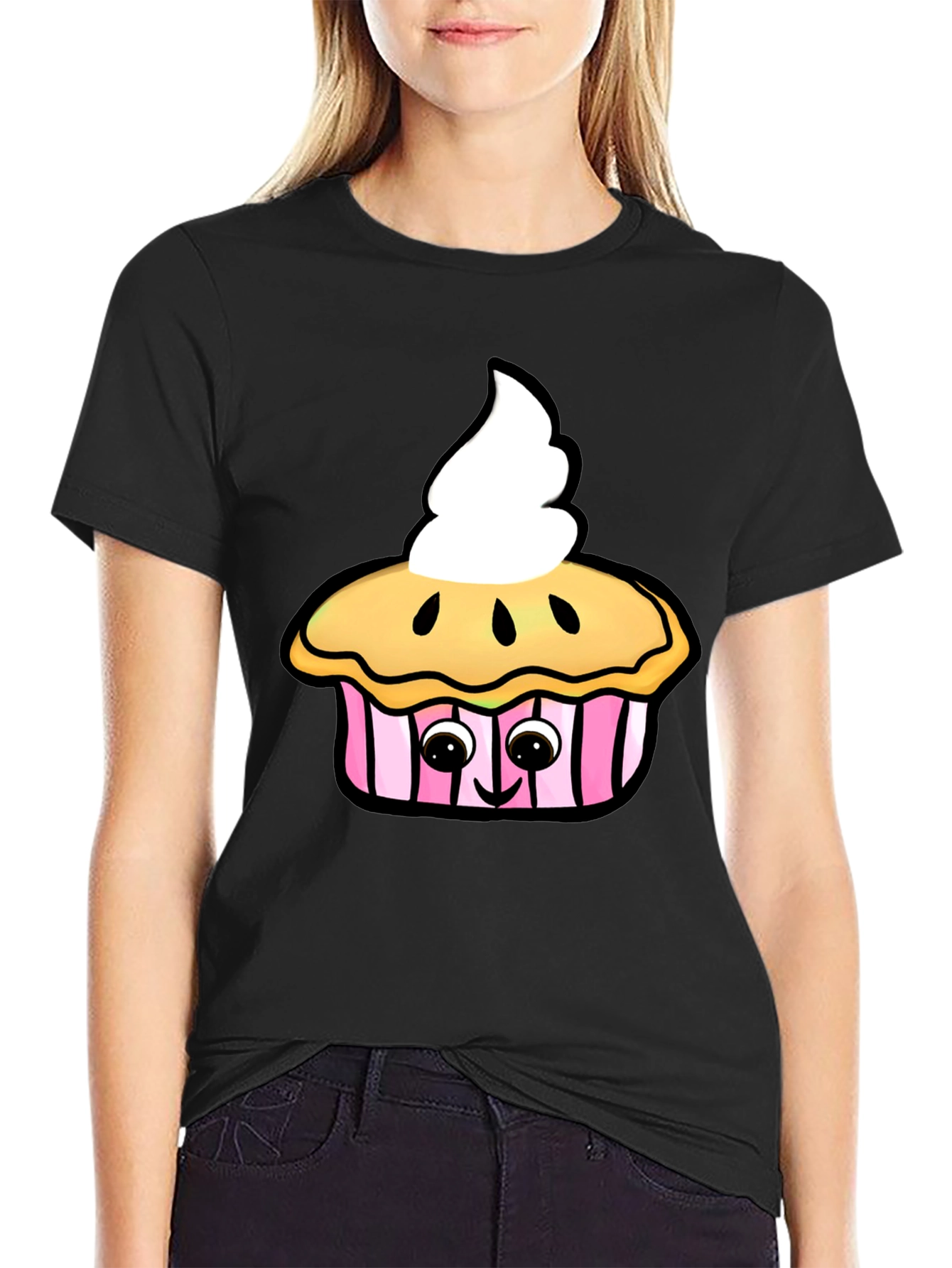 Cute Cupcake Graphic Black T-Shirt