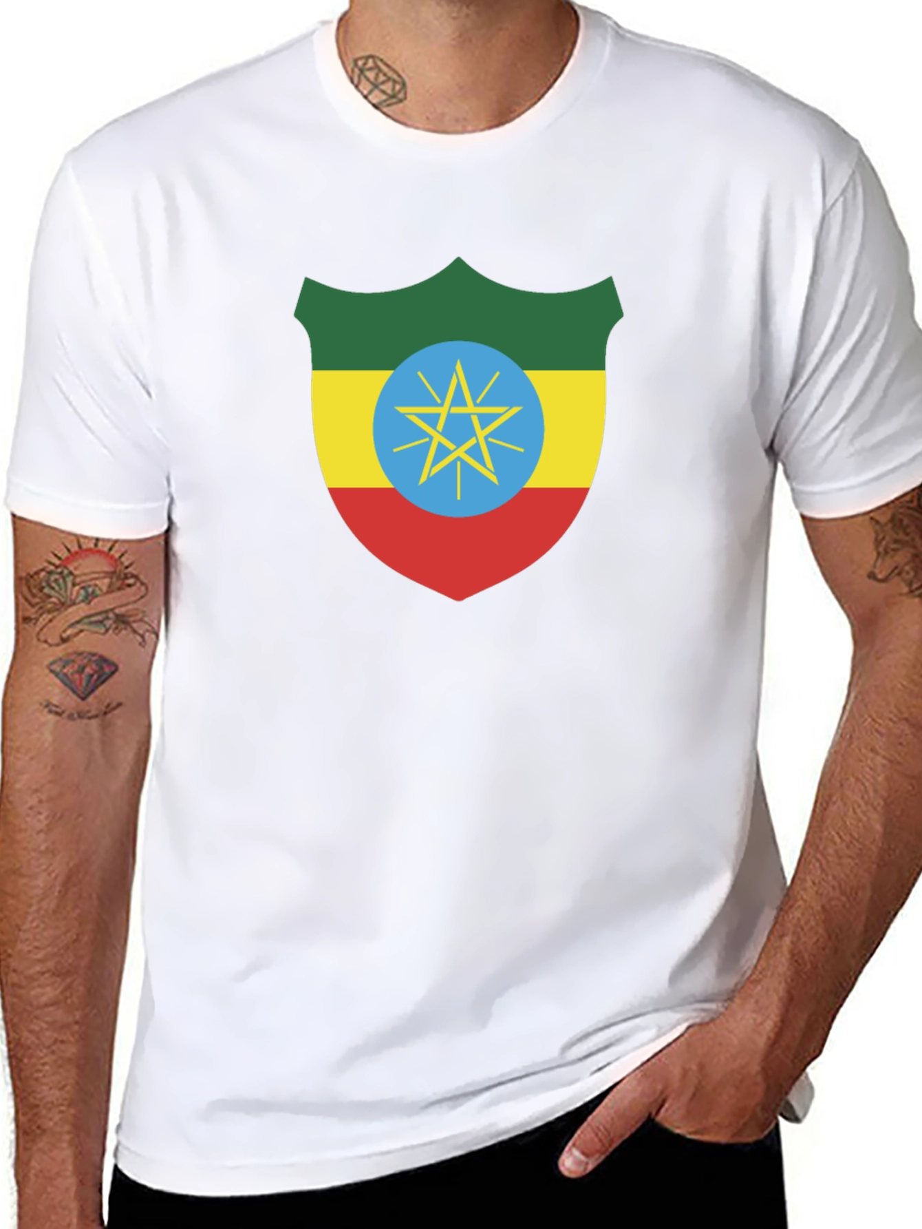 Ethiopian Flag Shield Black T-Shirt