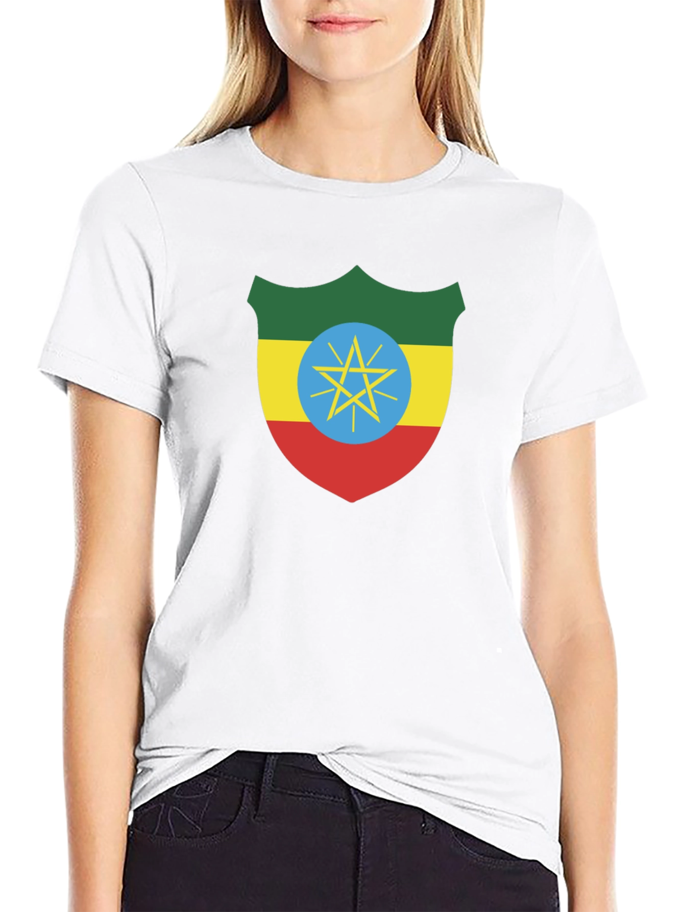 Ethiopian Flag Shield Black T-Shirt
