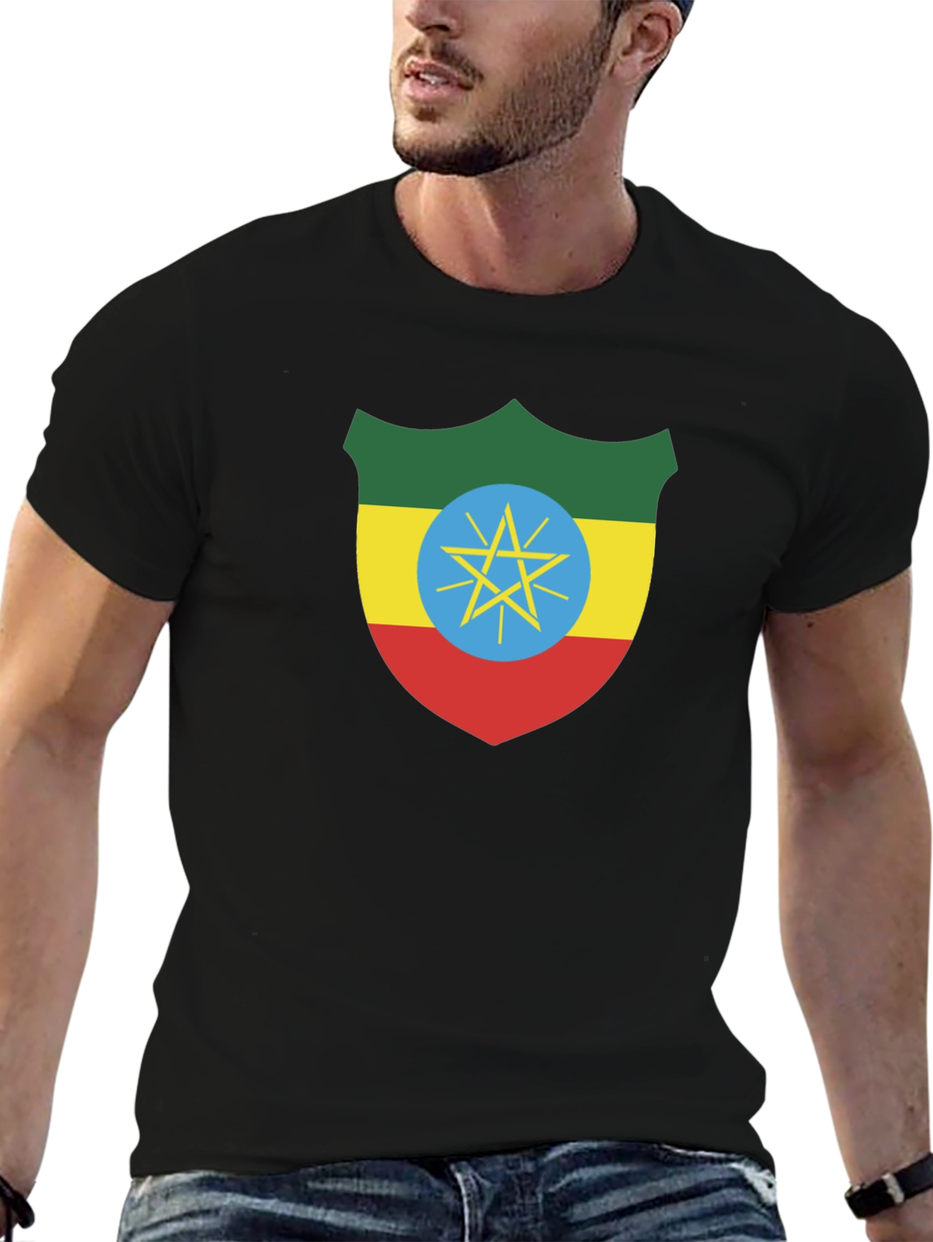 Ethiopian Flag Shield Black T-Shirt