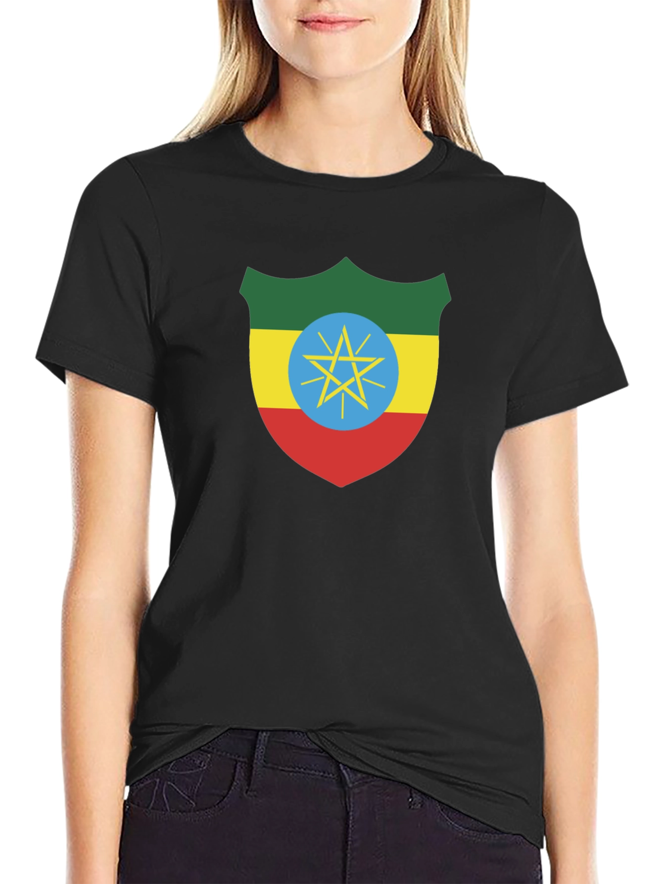 Ethiopian Flag Shield Black T-Shirt