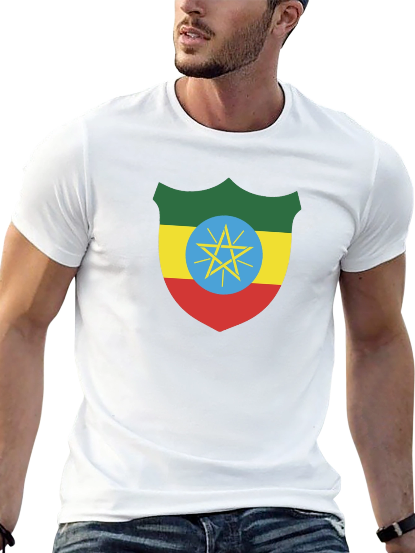 Ethiopian Flag Shield Black T-Shirt