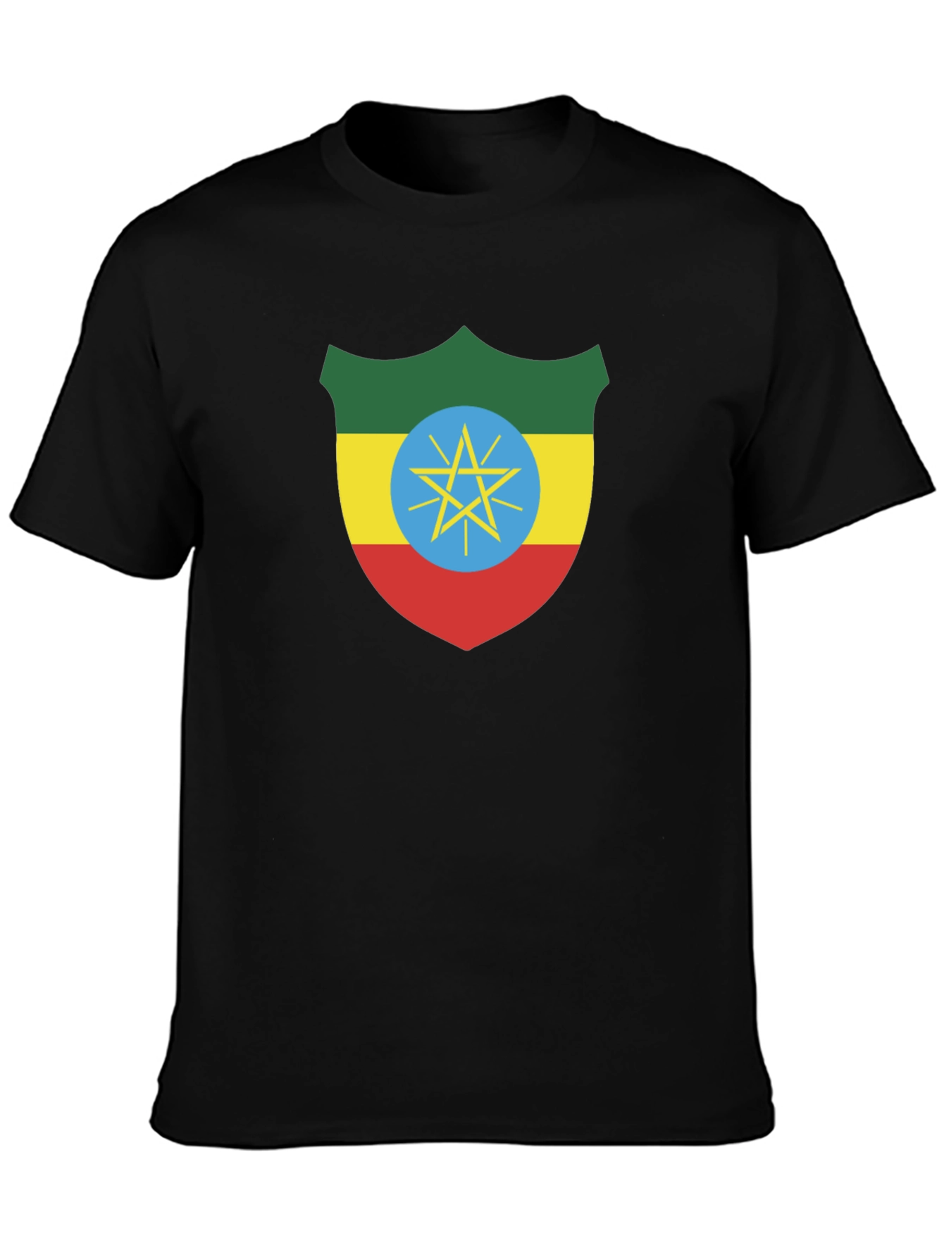 Ethiopian Flag Shield Black T-Shirt
