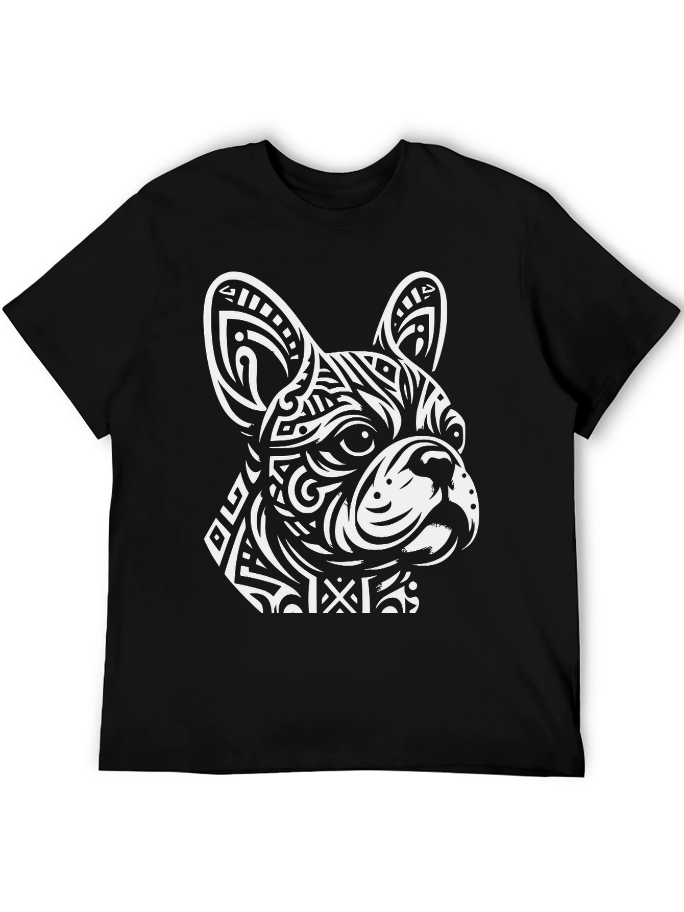 Dog Head Graphic Tee - Black Crew Neck T-Shirt
