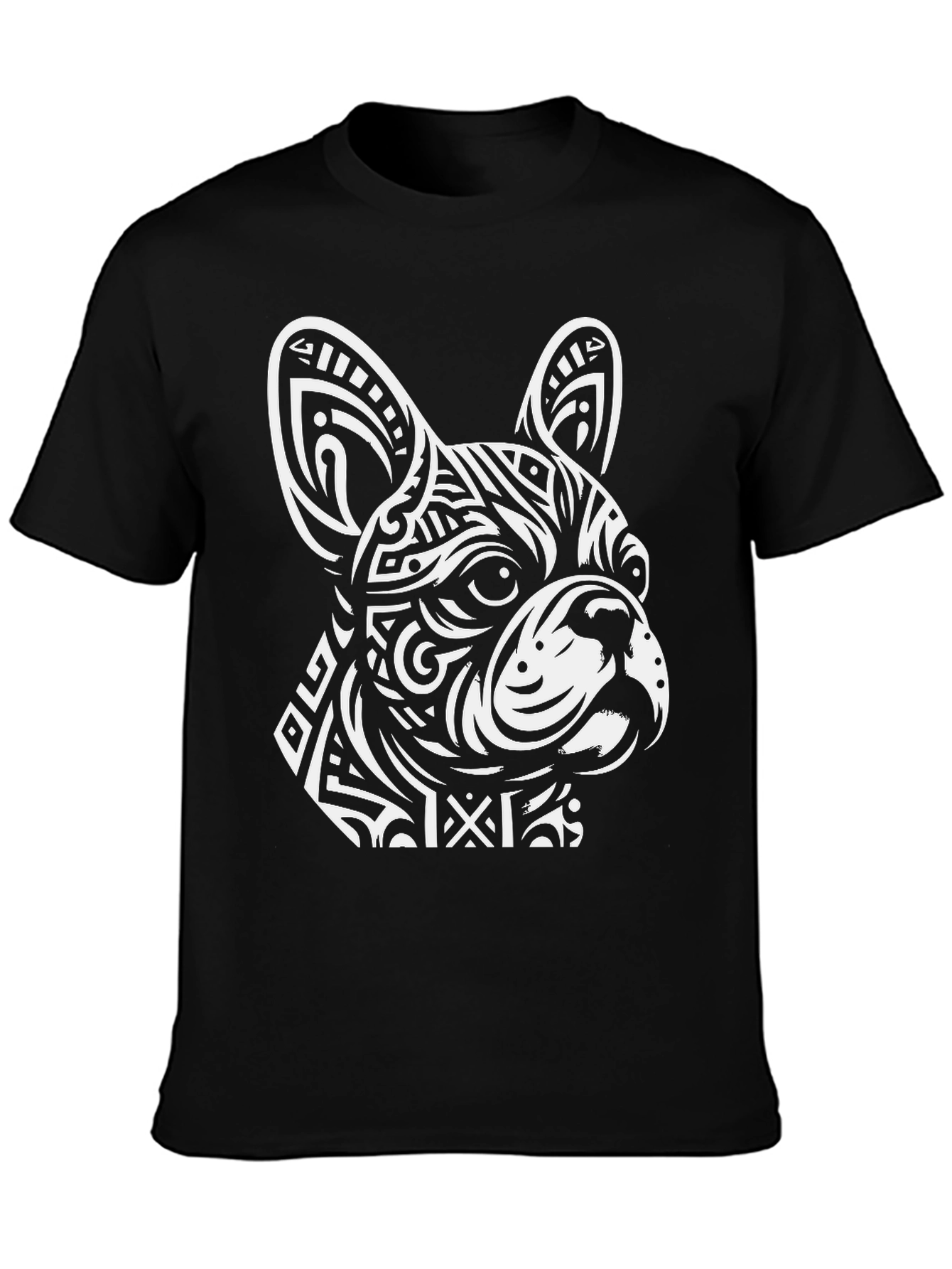 Dog Head Graphic Tee - Black Crew Neck T-Shirt