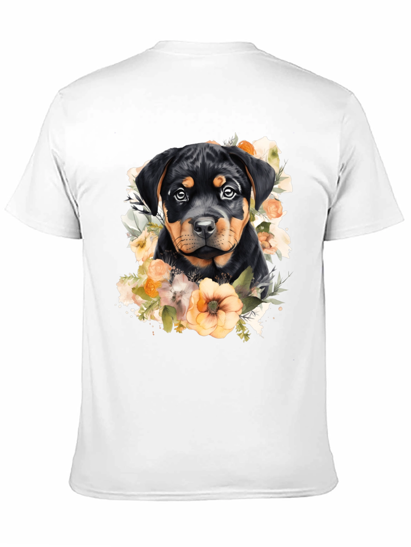 Rottweiler Puppy Floral Black T-Shirt