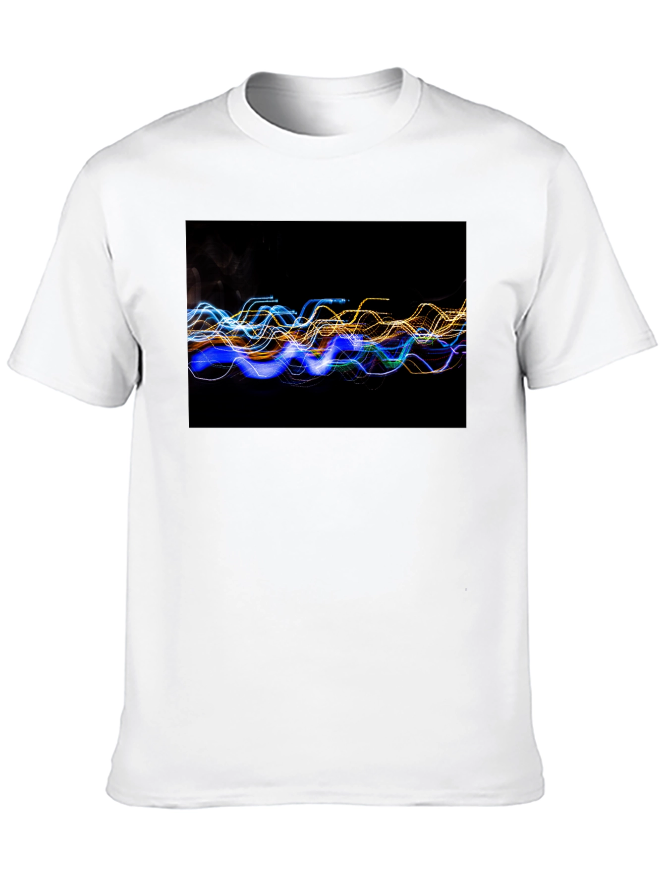 Abstract Light Wave Graphic Tee - Black Cotton T-Shirt
