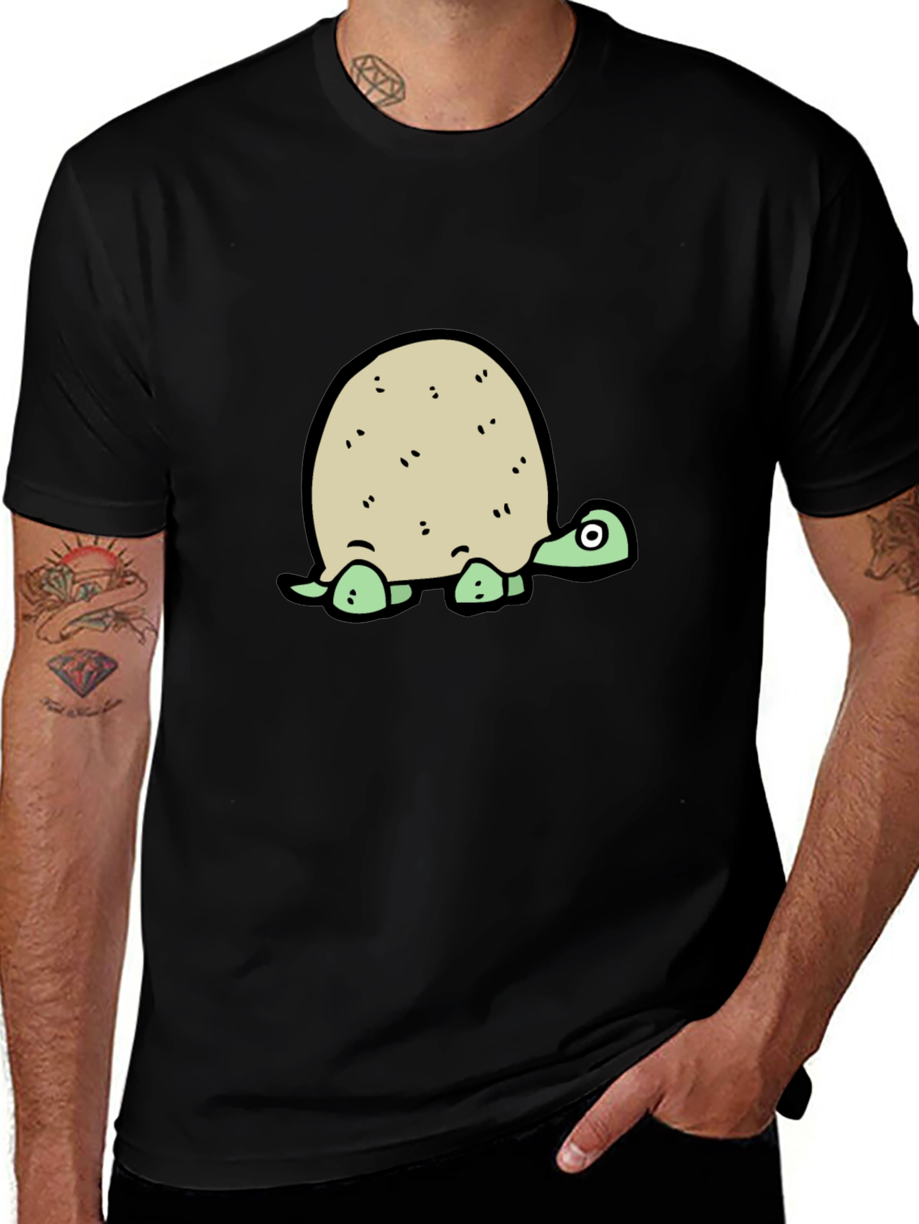 Cartoon Turtle Graphic Tee - Black T-Shirt