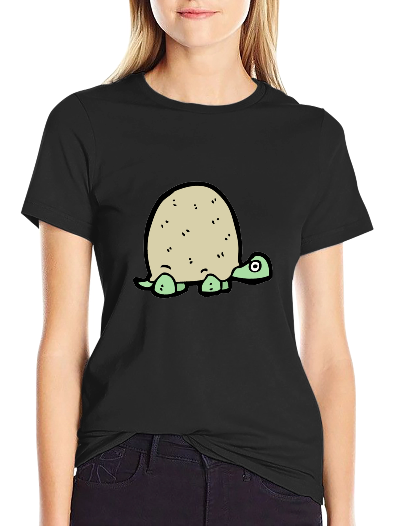 Cartoon Turtle Graphic Tee - Black T-Shirt