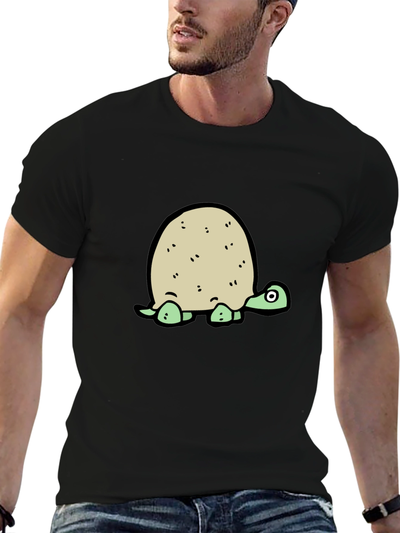 Cartoon Turtle Graphic Tee - Black T-Shirt