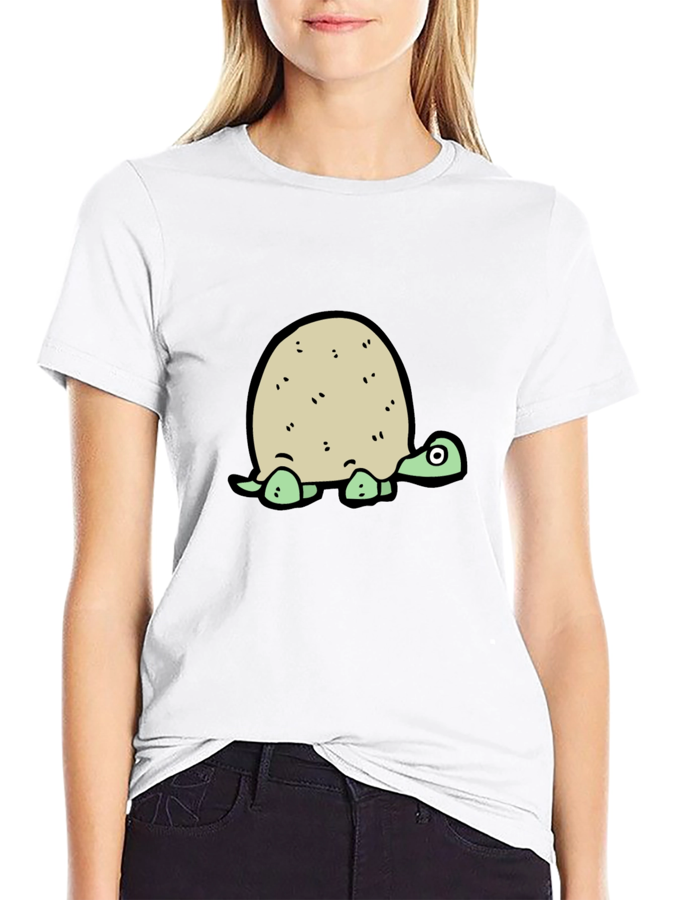 Cartoon Turtle Graphic Tee - Black T-Shirt