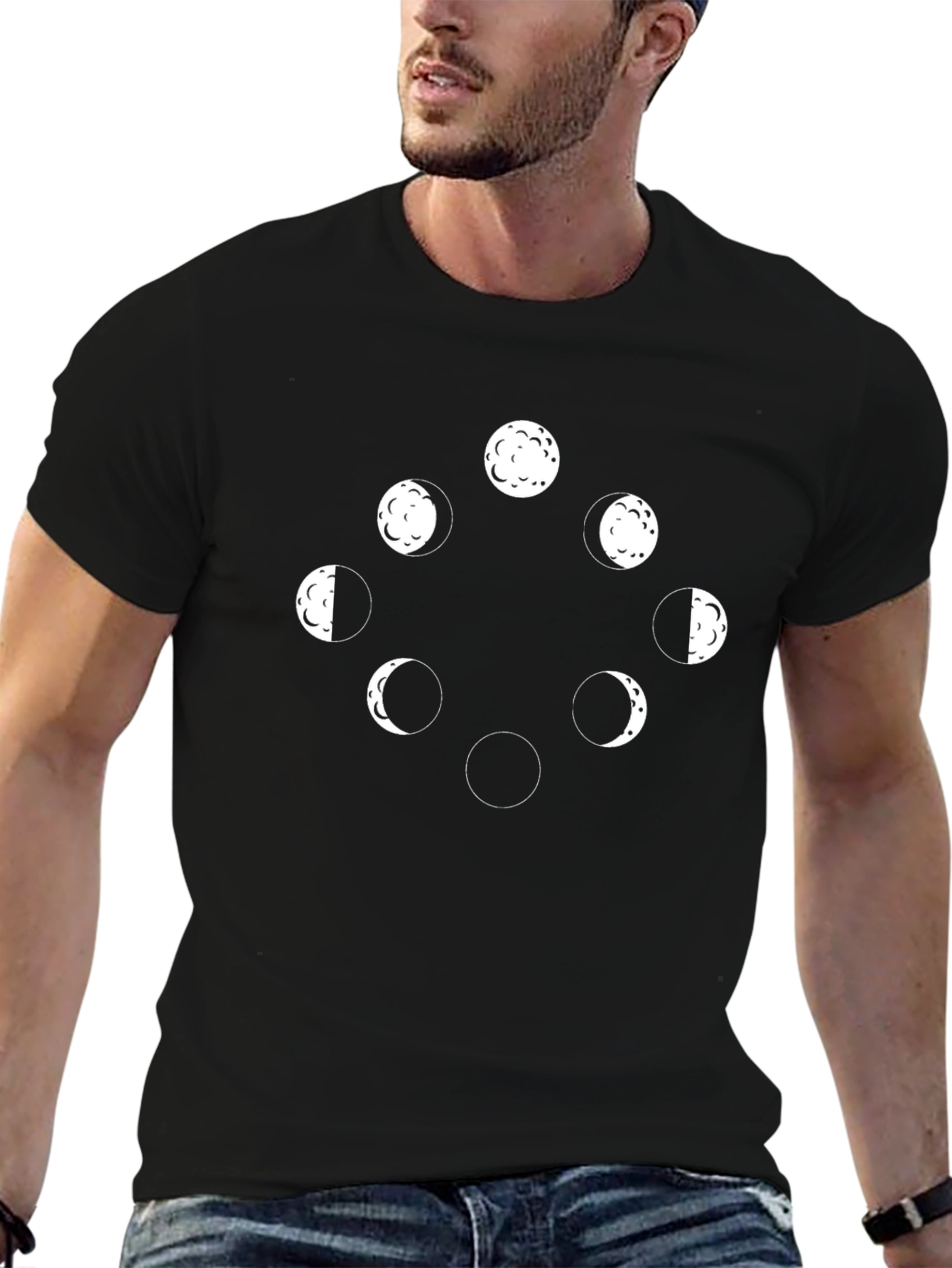 Lunar Phases Graphic Tee - Black Cotton T-Shirt