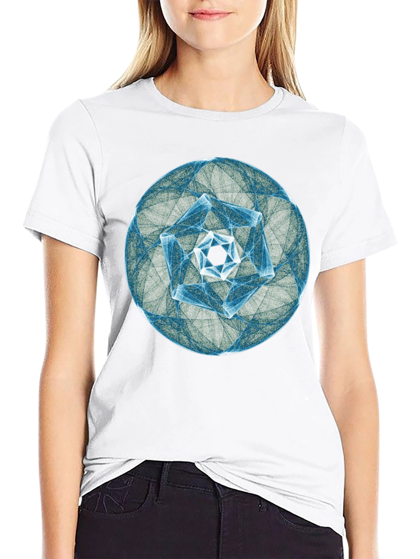 Abstract Geometric Circle Print Black T-Shirt