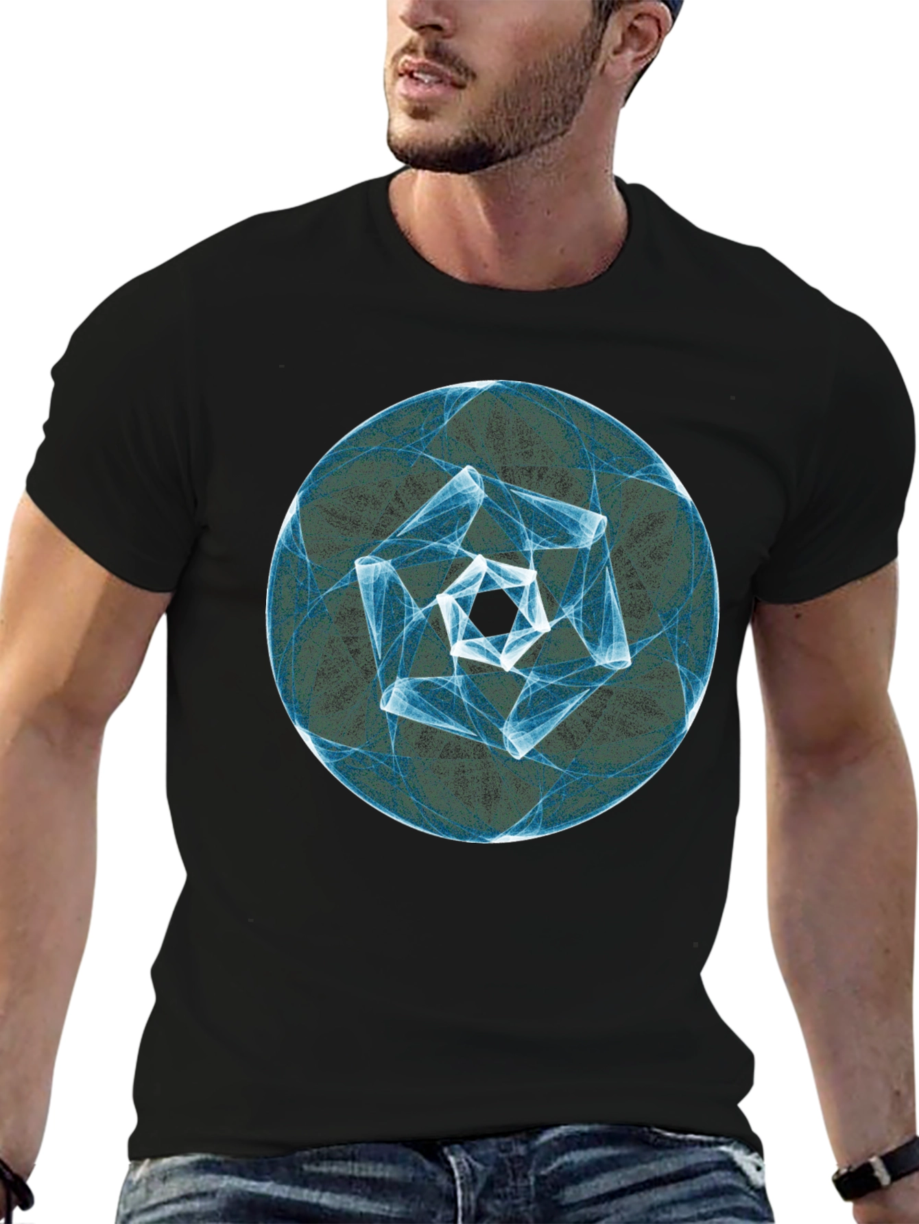 Abstract Geometric Circle Print Black T-Shirt